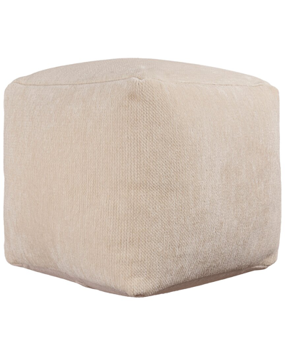 Lr Home Yildiz Ivory Transitional Solid Chenille Indoor Pouf In White