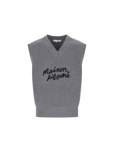 Maison Kitsuné Logo Lettering Inlay Vest In Grey