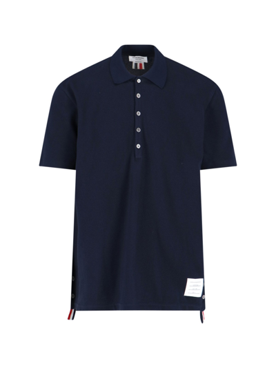 Thom Browne Tricolor Back Detail Polo In Blue