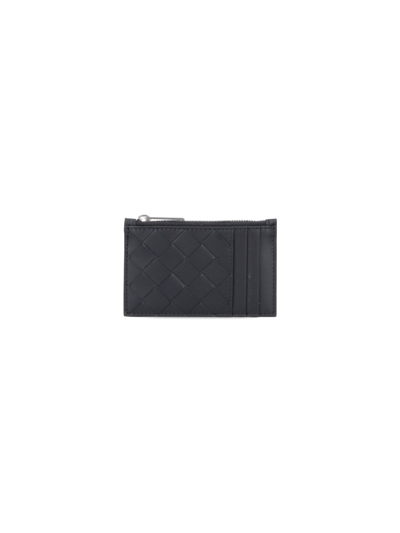 Bottega Veneta Zip Weaved Card Holder In Black  