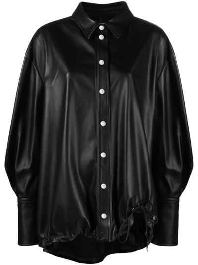 Attico Leather Shirt Jacket In Black