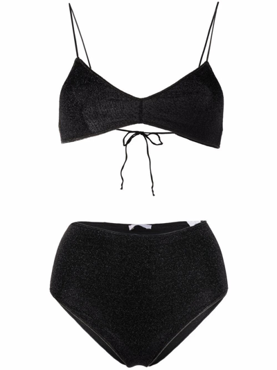 Oseree `lumiere` High Waisted Bikini In Black  