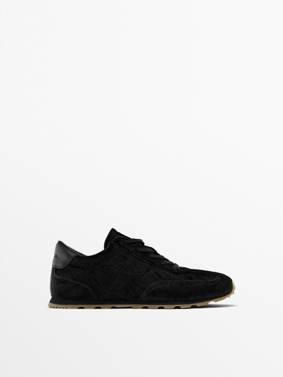 Massimo Dutti Sheepskin Trainers In Black