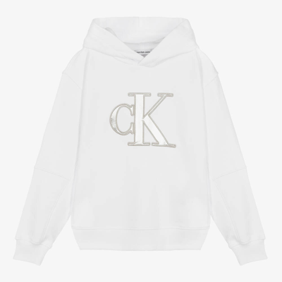 Calvin Klein Teen Girls White Cotton Monogram Hoodie