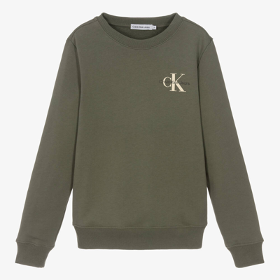 Calvin Klein Teen Green Cotton Monogram Sweatshirt