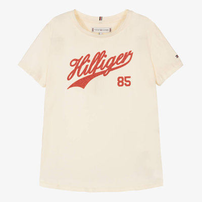 Tommy Hilfiger Teen Girls Ivory & Red Glitter Varsity T-shirt