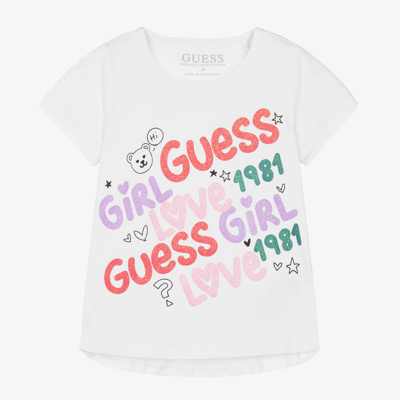 Guess Babies' Girls White Cotton Glitter T-shirt