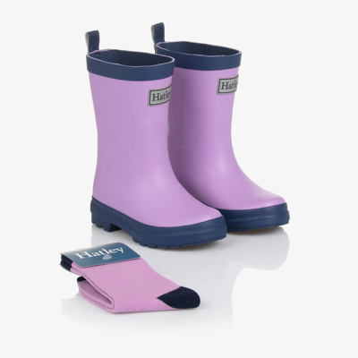Little Blue House By Hatley Babies'  Girls Purple Rain Boots & Socks