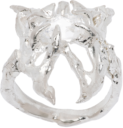 Harlot Hands Ssense Exclusive Silver Butterfly Ring In Silver Crystal