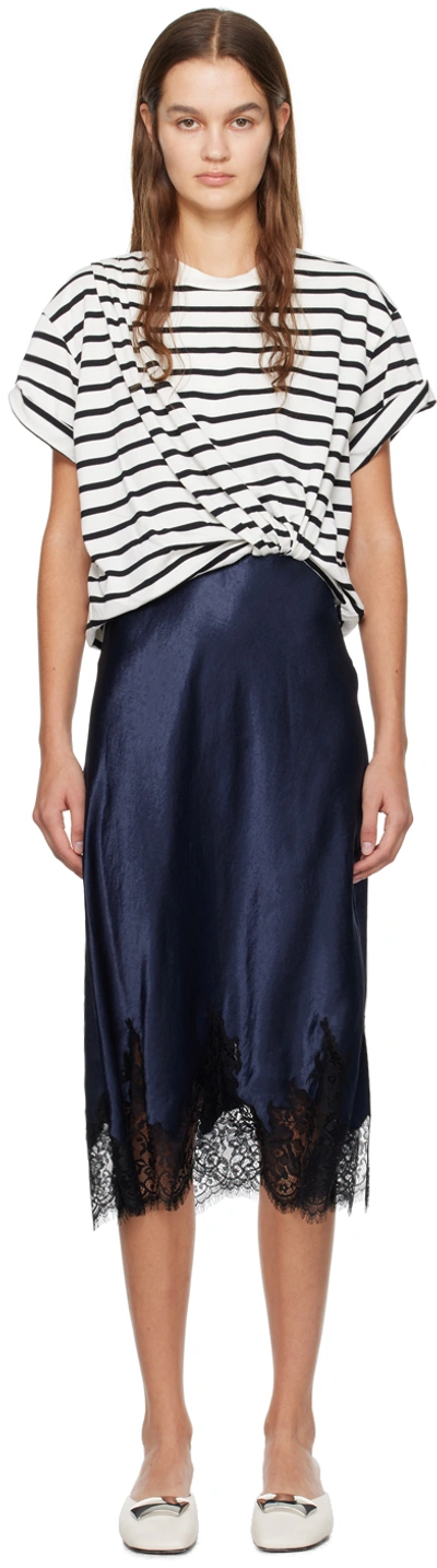 3.1 Phillip Lim White & Navy Draped Midi Dress In Wh149 White Multi St