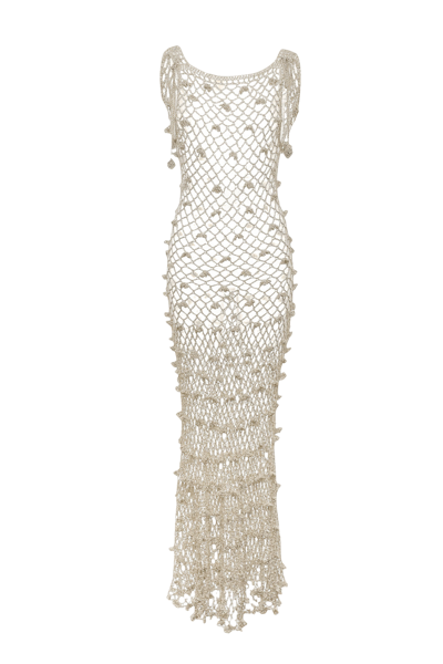 Andreeva Malva Silver Handmade Crochet Maxi Dress