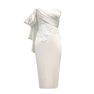 Anitabel Draped Midi Registry Dress With Waist Beading In White
