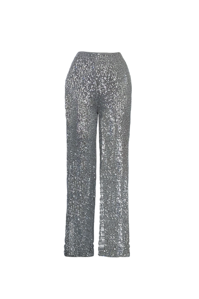 Anitabel Tia Sequin Straight Leg Trousers In Silver