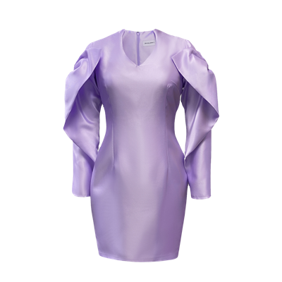 Anitabel V Neck Nipped At The Waist Dress With Bow Structured Sleeve In Lavender In Purple