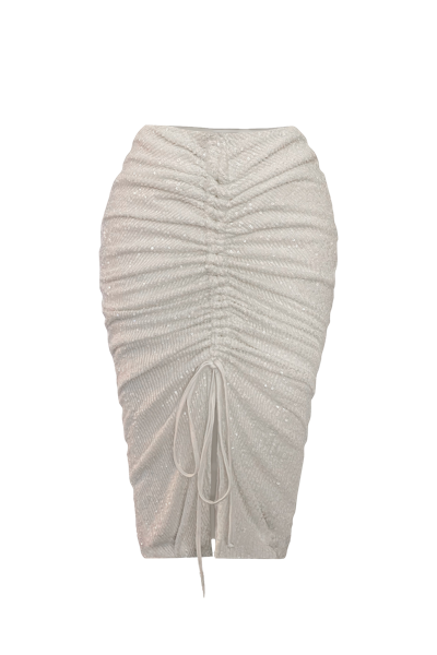 Anitabel High Waist Sequin Skirt With Centre Slit And Top With Drawstrings In Ivory/cream In White