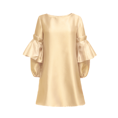 Anitabel Champagne Shift Dress With Puff Sleeves In Gold