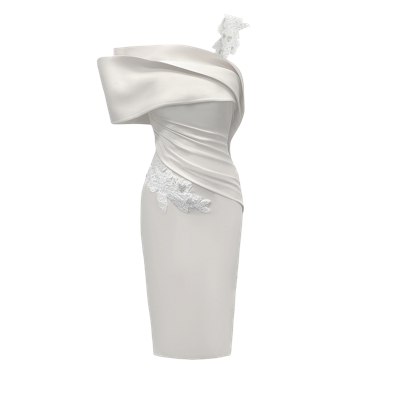 Anitabel Midi Structured Registry Dress With Pleated And Beaded Waist Detail In Ivory/white