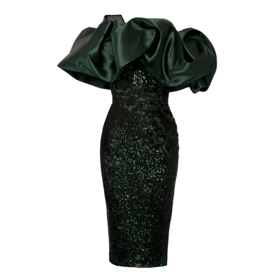 Anitabel Structured Puffed Off The Shoulder Dress In Green