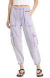 Allsaints Frieda Cargo Denim Joggers In Washed Purple