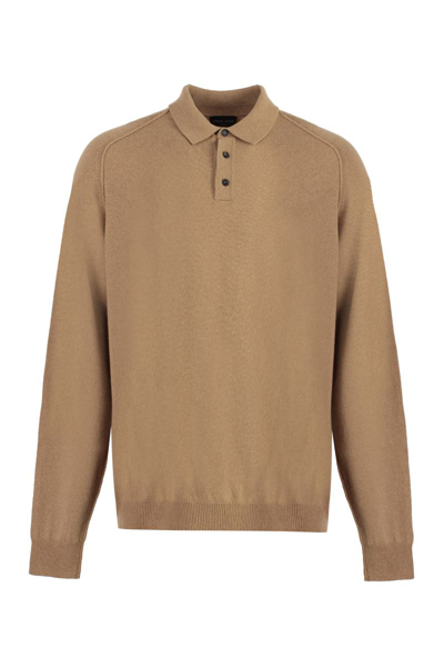 Roberto Collina Fine-knit Wool-blend Polo Shirt In Camel