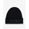 Hugo Boss Boss Womens Black Logo-embroidered Turn-up Wool And Cashmere-blend Beanie In Black