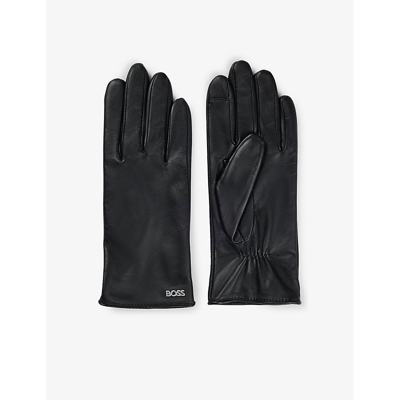 Hugo Boss Leather Gloves With Logo Rivet In Black