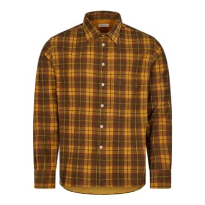 Universal Works Cord Check Shirt In Mustard