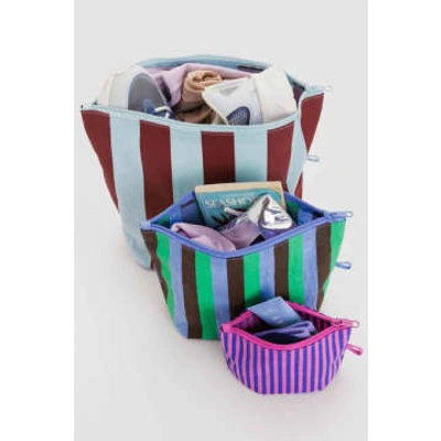 Baggu Go Pouch Vacation Stripe Mix Set In Multi
