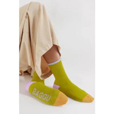 Baggu Ribbed Citron Mix Socks In Green