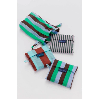 Baggu Vacation Stripe Mix Standard Reusable Bag Set Of 3 In Multi