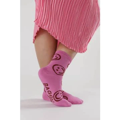 Baggu Extra Pink Happy Crew Socks