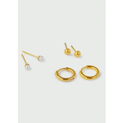 Orelia Luxe Pearl Stud & Hoop Earring 3 Pack In Gold