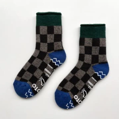 Rototo Pile Room Sock | Checkerboard Dark Green/blue