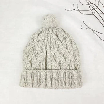 Aura Que Cosy Cable Knit Wool Bobble Hat In Grey