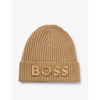 Hugo Boss Boss Womens Medium Beige Logo-embroidered Turn-up Wool And Cashmere-blend Beanie