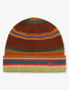 Acne Studios Mens Cinnamon Brown Multi Striped Logo-patch Cotton-knit Beanie