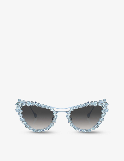 Swarovski Womens Blue Sk7011 Cat-eye Gem-embellished Metal Sunglasses