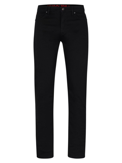 Hugo Slim-fit Jeans In Satin-stretch Stay Black Denim