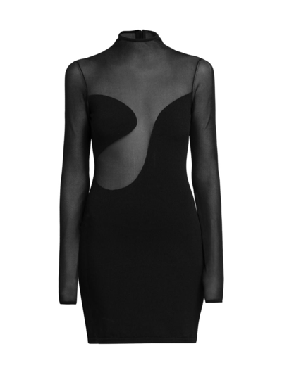 Nensi Dojaka Asymmetric Semi-sheer Mini Dress In Black