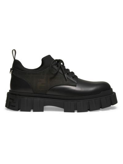 Fendi Leather Double F Oxford Shoes In Black