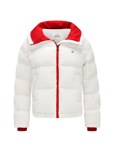 Perfect Moment Corduroy Down Puffer Jacket Xl In Snow-white