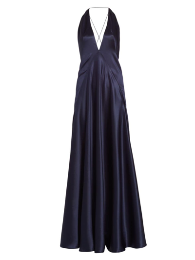 Michael Lo Sordo Alexandra Open-back Silk-satin Gown In Blue