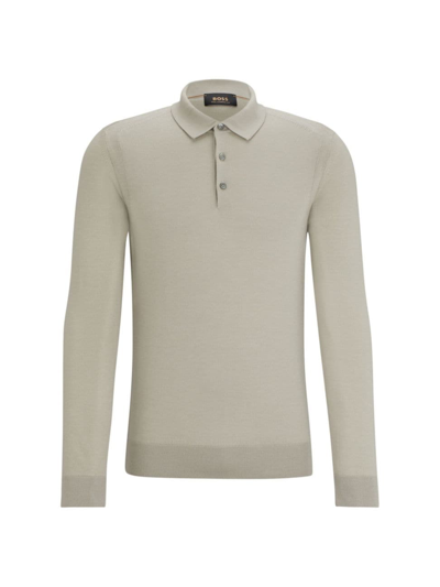 Hugo Boss Men's Polo-collar Sweater In Wool Silk And Cashmere In Light Beige