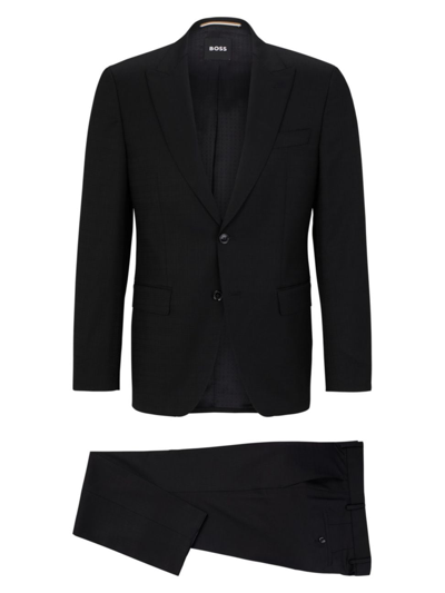 Hugo Boss Slim-fit Suit In A Checked Wool Blend In Black