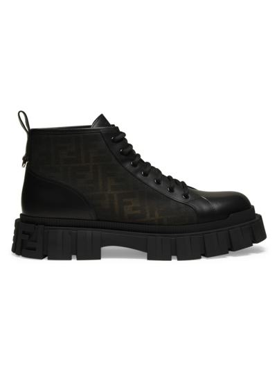 Fendi Men's Lace-up Ankle Boots In Nero Tabacco