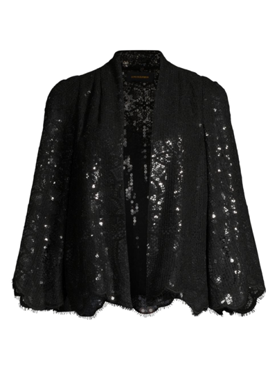 Kobi Halperin Delilah Open-front Scalloped Sequin Lace Jacket In Black