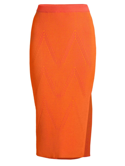 Milly Ribbed Knit Midi Pencil Skirt In Pink Coral