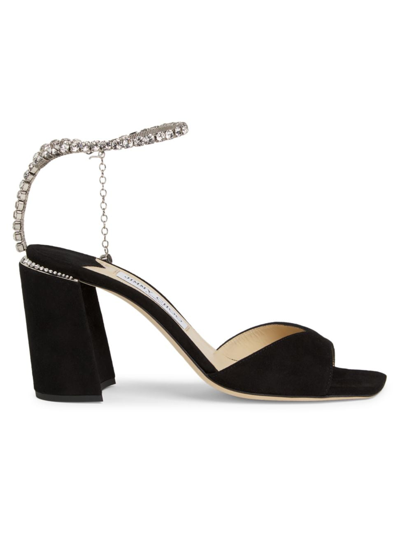 Jimmy Choo Saeda 晶饰袢带高跟凉鞋 In Black_crystal