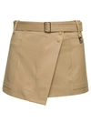 Low Classic Asymmetric Canvas Wrap Skirt In Brown
