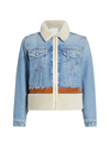 MOTHER WOMEN'S THE CUT AND PASTE SHERPA-TRIM DENIM JACKET